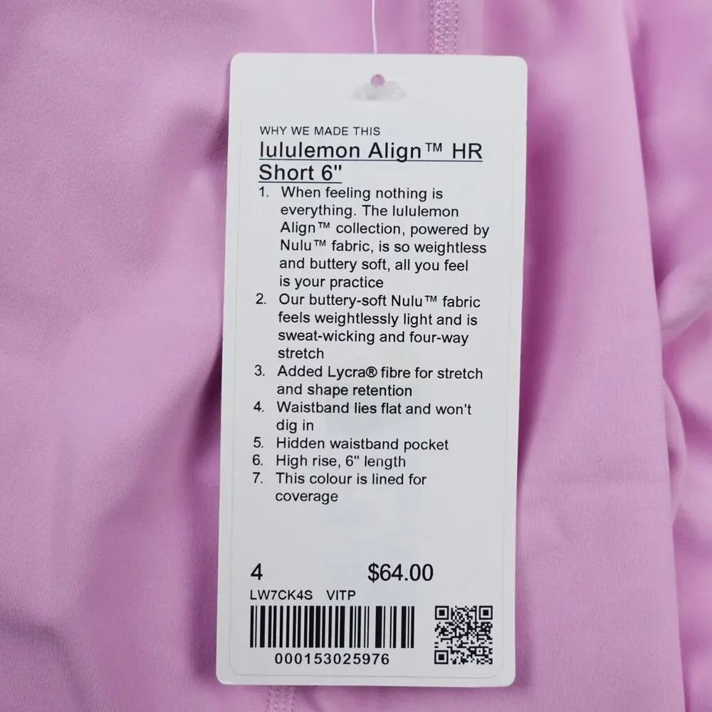New Lululemon Size 4 Align High Rise HR Shorts 6